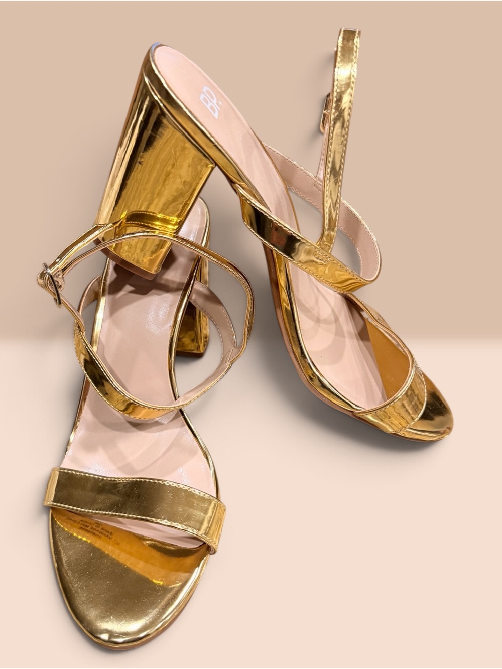 BP. Lula Block Heel Slingback Sandals in Gold Metallic